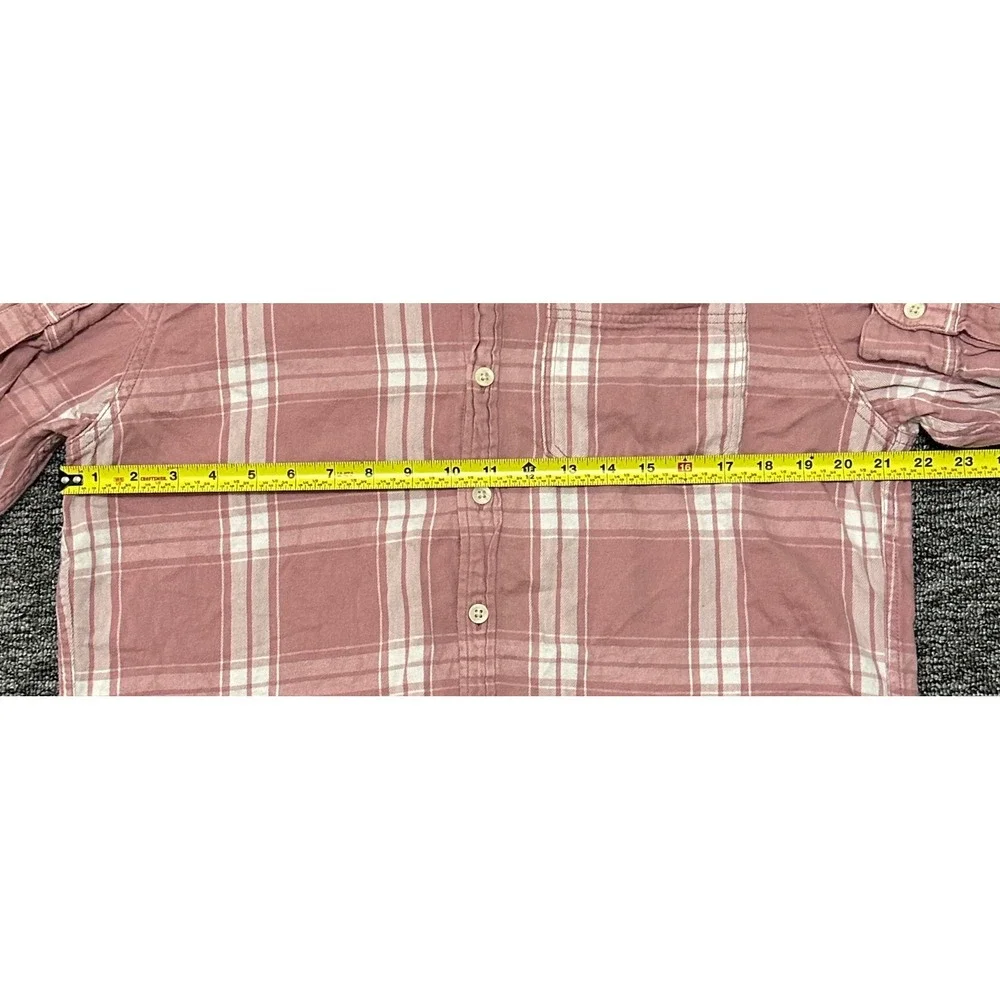 Hollister Womens L Pink White Plaid Flannel Button Down Shirt Cotton Long Sleeve - Picture 8 of 10